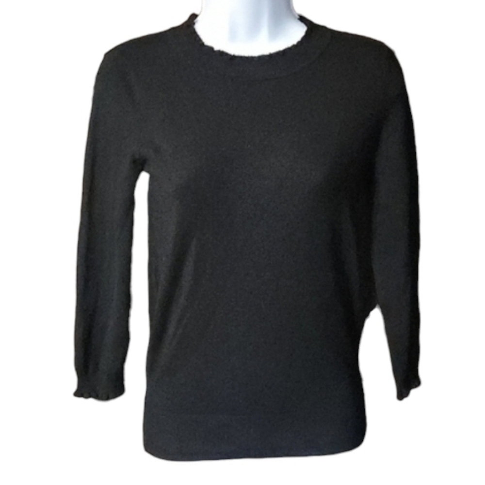 Max Studio Elegant Black Crew Neck Ruffle Sweater